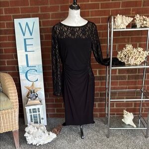 Lauren Ralph Lauren Ruched Black Sequin & Lace Overlay Pullover Cocktail…